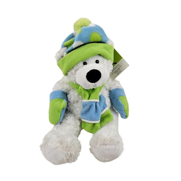 Hugfun Intl St Jude White Stuffed Animal Plush Pet Toy Green Blue Hat Scarf - Picture 1 of 10
